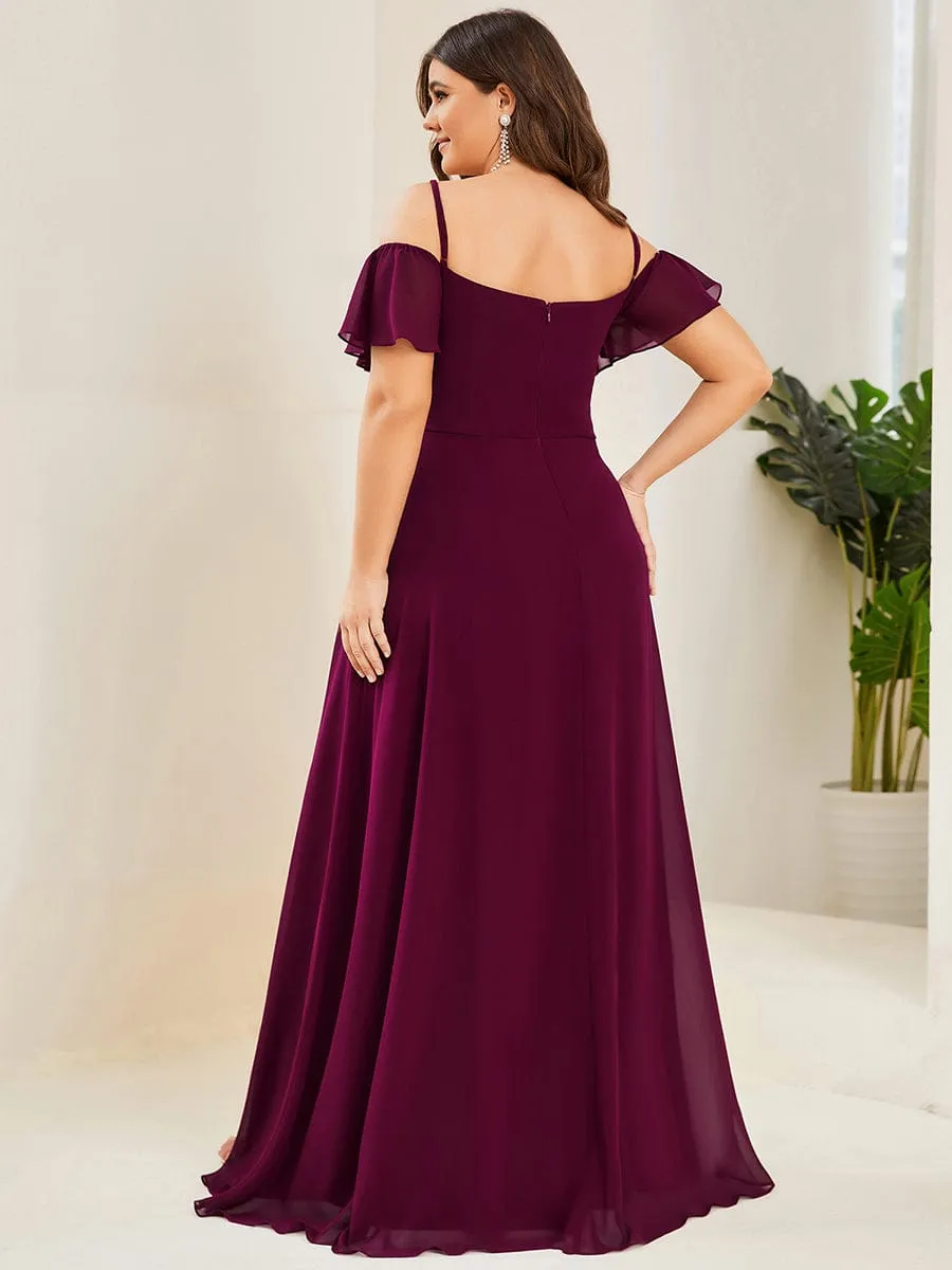 Stylish Cold Shoulder Flare Sleeves Flowy Bridesmaid Dress