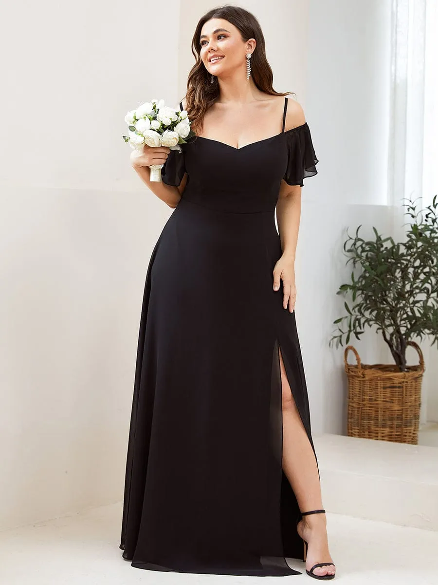 Stylish Cold Shoulder Flare Sleeves Flowy Bridesmaid Dress