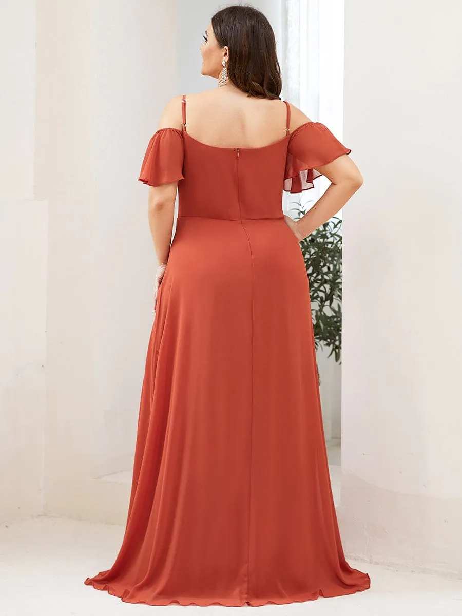 Stylish Cold Shoulder Flare Sleeves Flowy Bridesmaid Dress