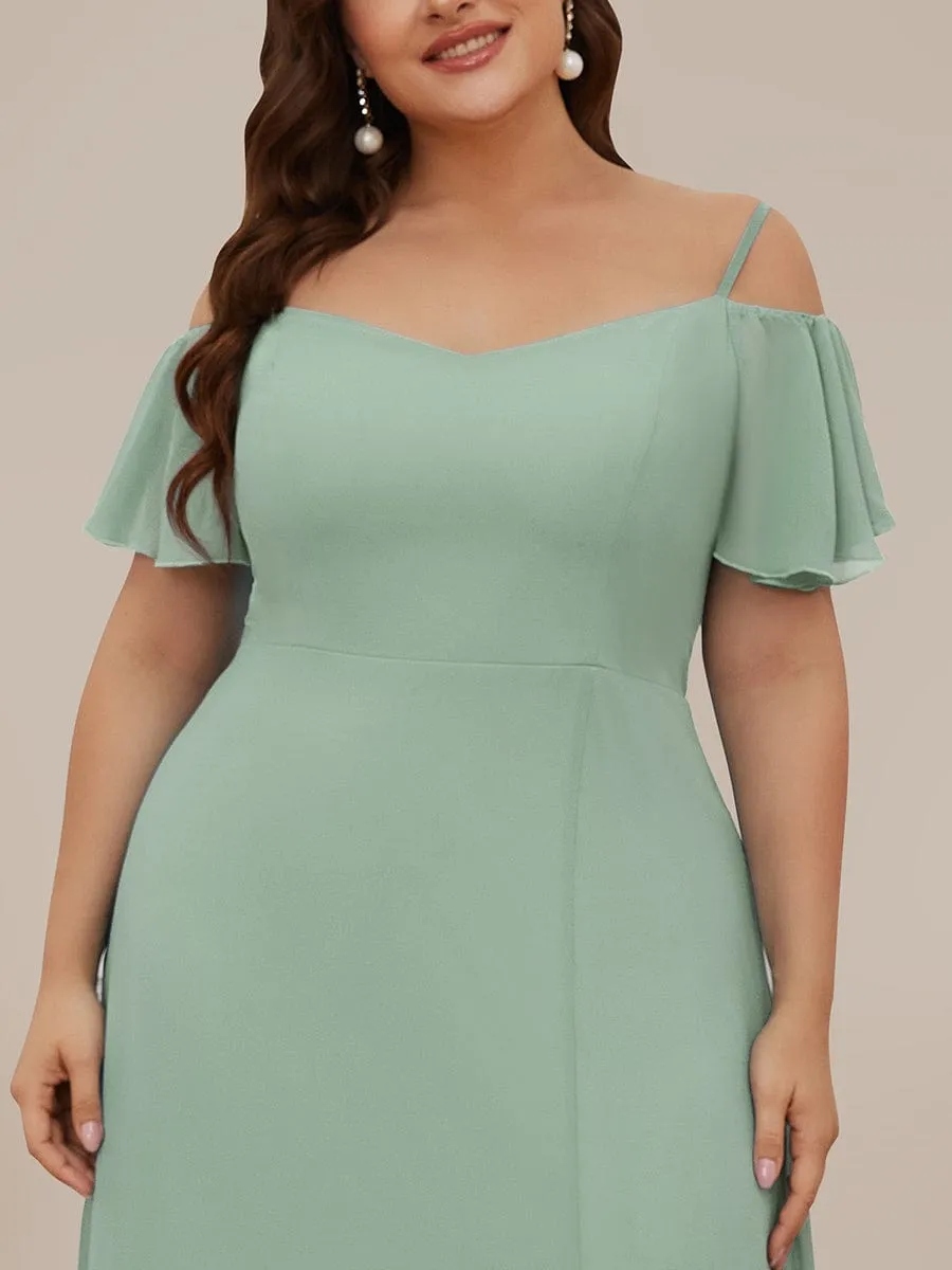 Stylish Cold Shoulder Flare Sleeves Flowy Bridesmaid Dress