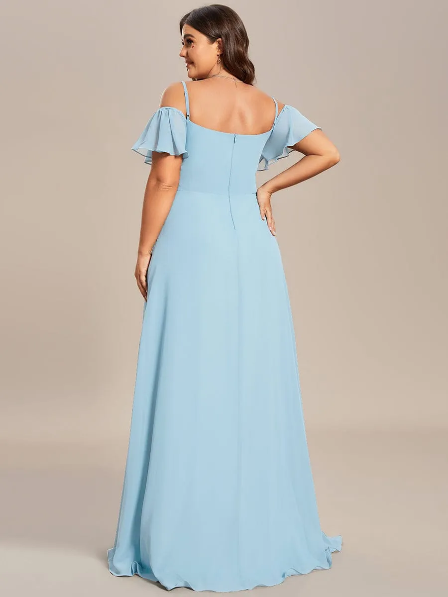 Stylish Cold Shoulder Flare Sleeves Flowy Bridesmaid Dress