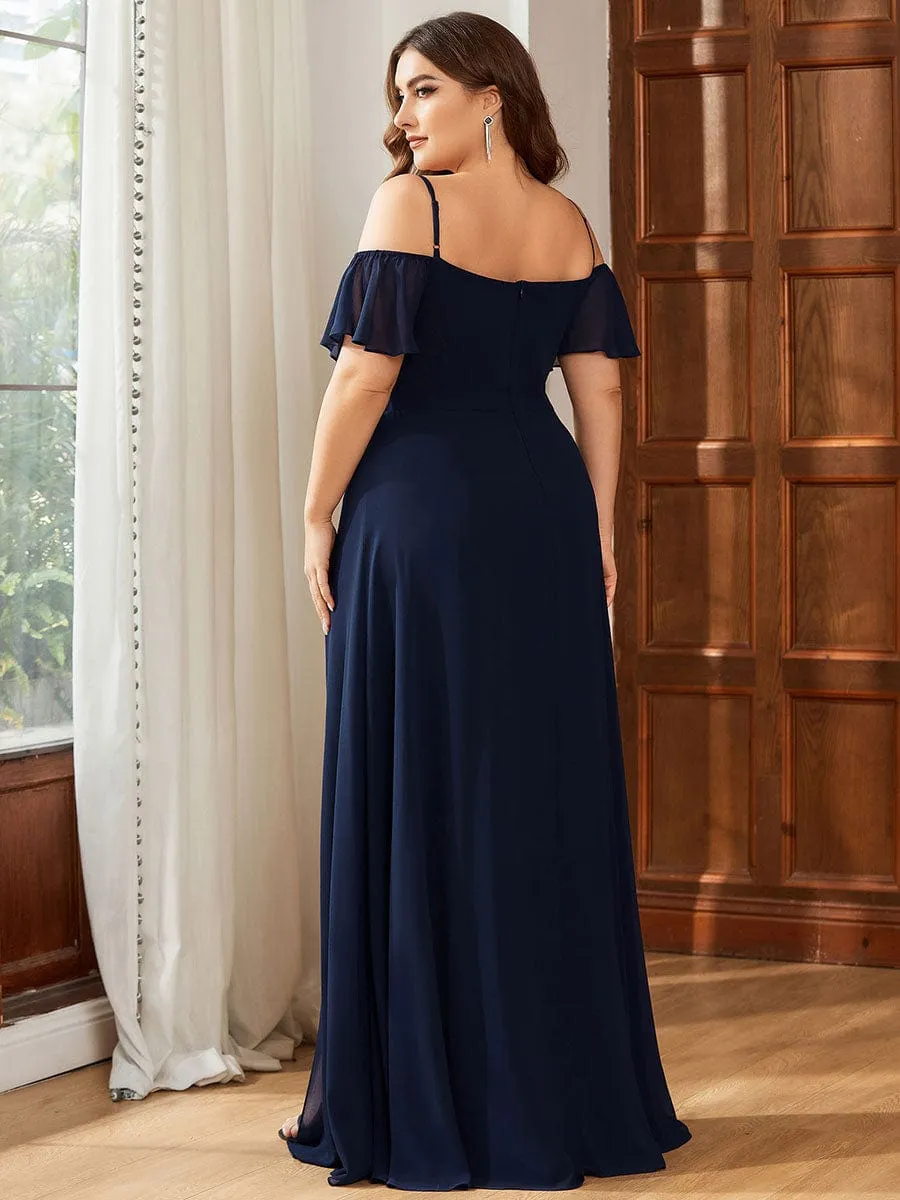 Stylish Cold Shoulder Flare Sleeves Flowy Bridesmaid Dress