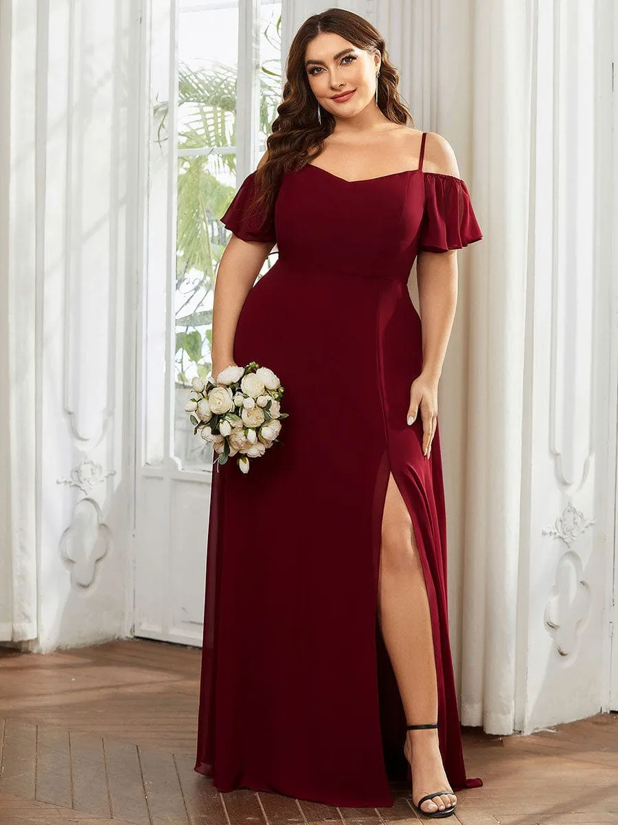 Stylish Cold Shoulder Flare Sleeves Flowy Bridesmaid Dress