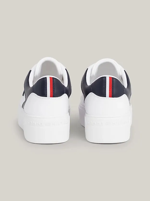 TOMMY HILFIGER Leather Platform Trainer White/Navy