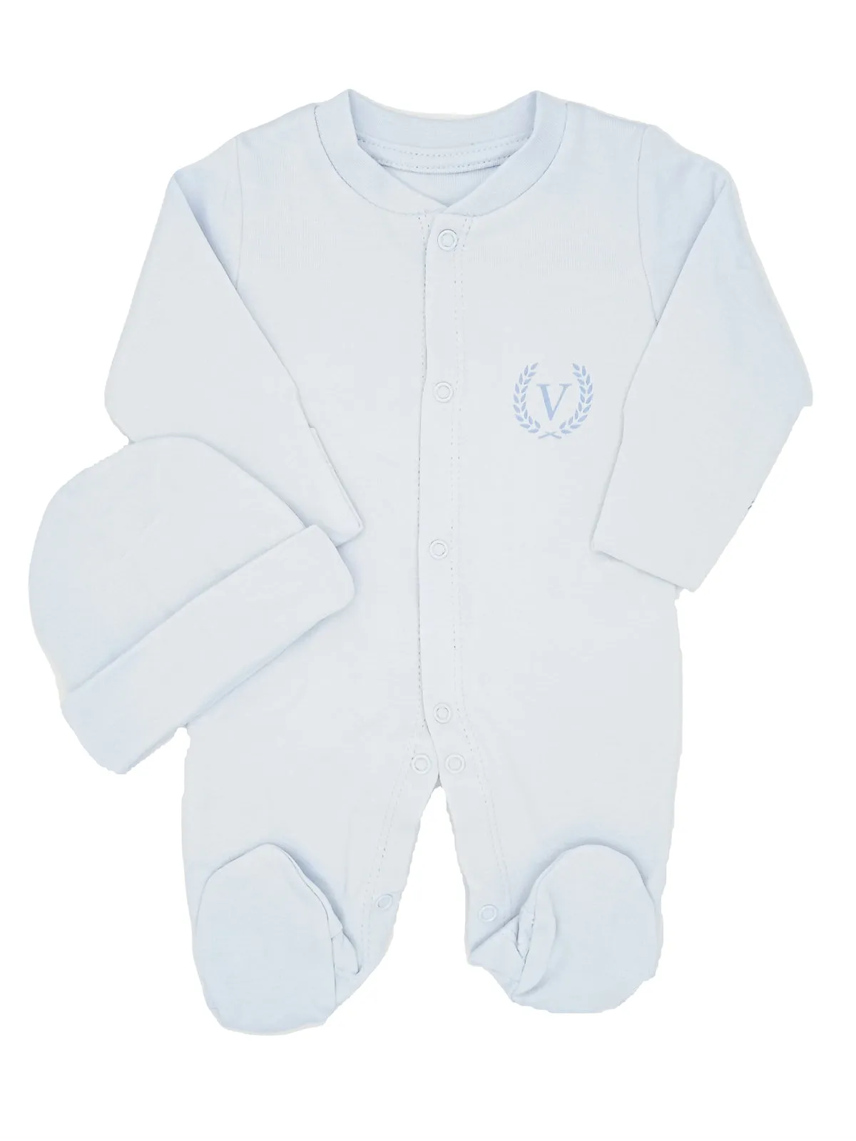 Visara Tiny Baby Sleepsuit & Hat Set - Blue