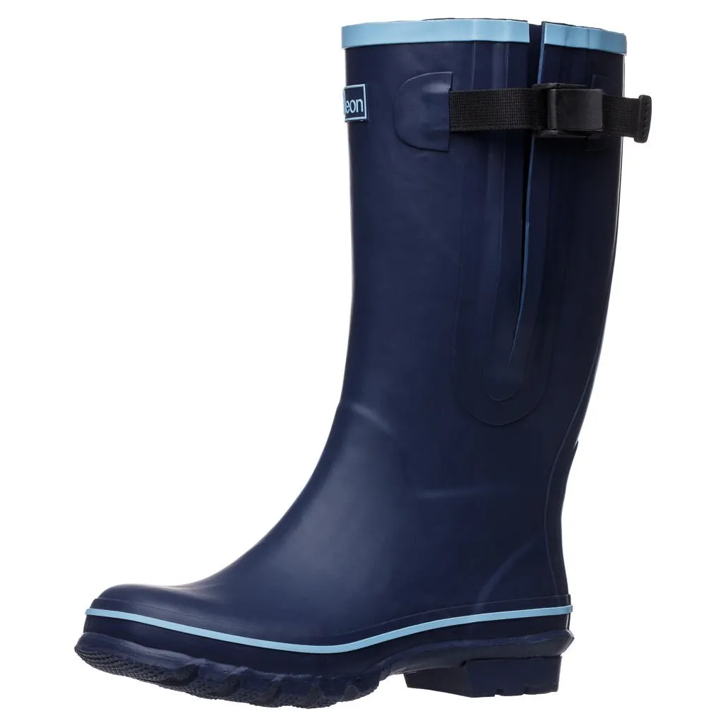 Wide Calf Wellies - Navy with Sky Blue Trim - Regular Fit in Foot and Ankle