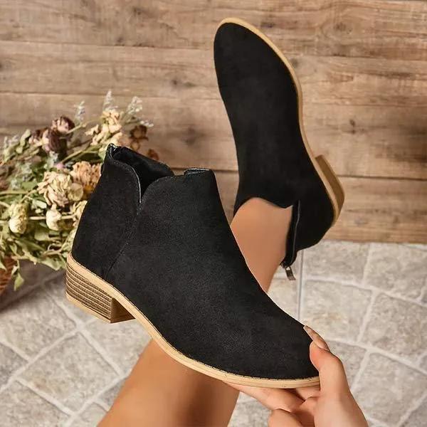 Women's Casual Back Zipper Low Heel Chunky Ankle Boots 88021018C