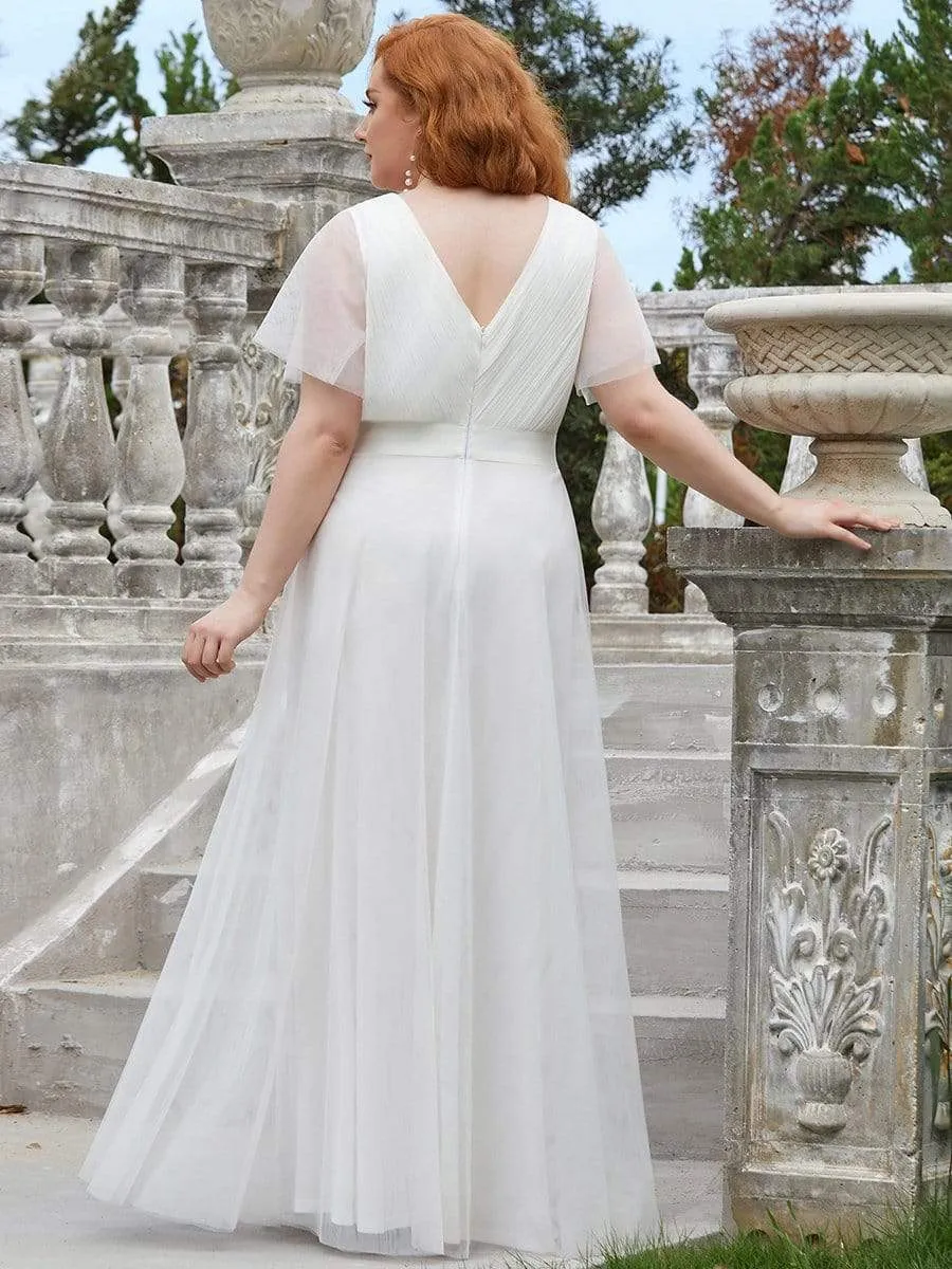 Women's Floor-Length Plus Size Formal Bridesmaid Dress with Short Sleeve