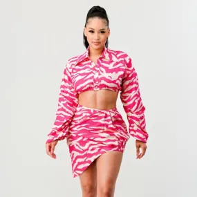 Women's Neon Pink Zebra Print 2 Piece Top and Bottom