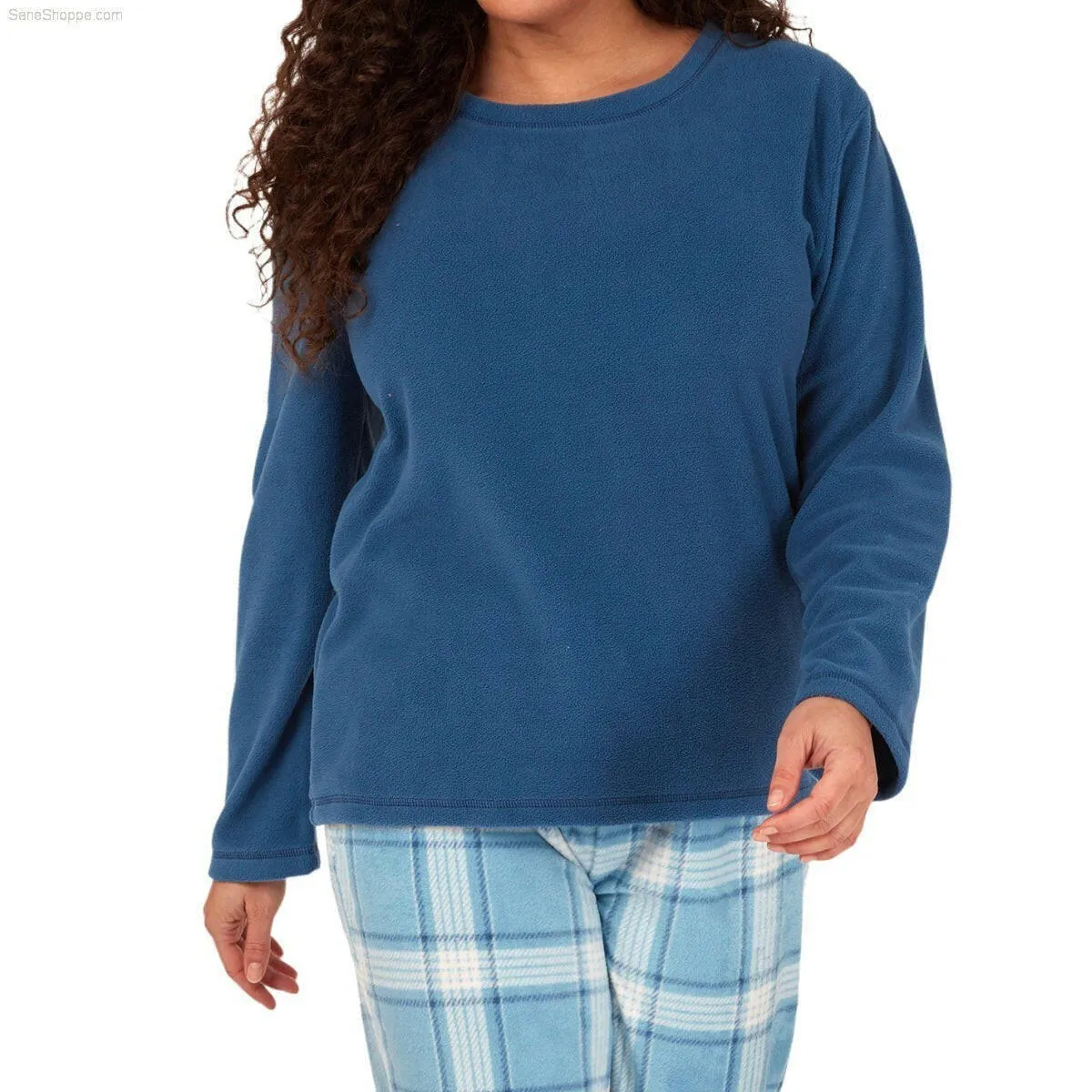 Women's Soft Thermal Fleece Pyjama Set, Long Sleeve Nightwear Spice red Ocean blue