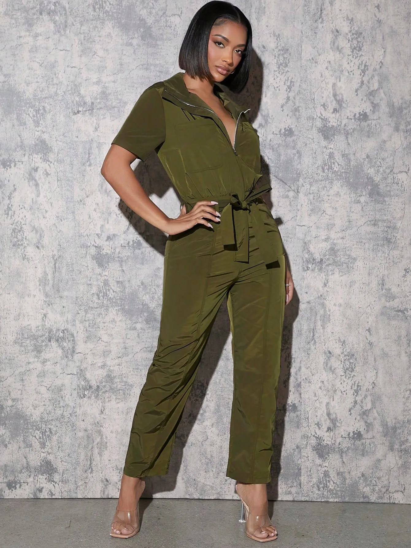 Zip Up Belted Jumpsuit