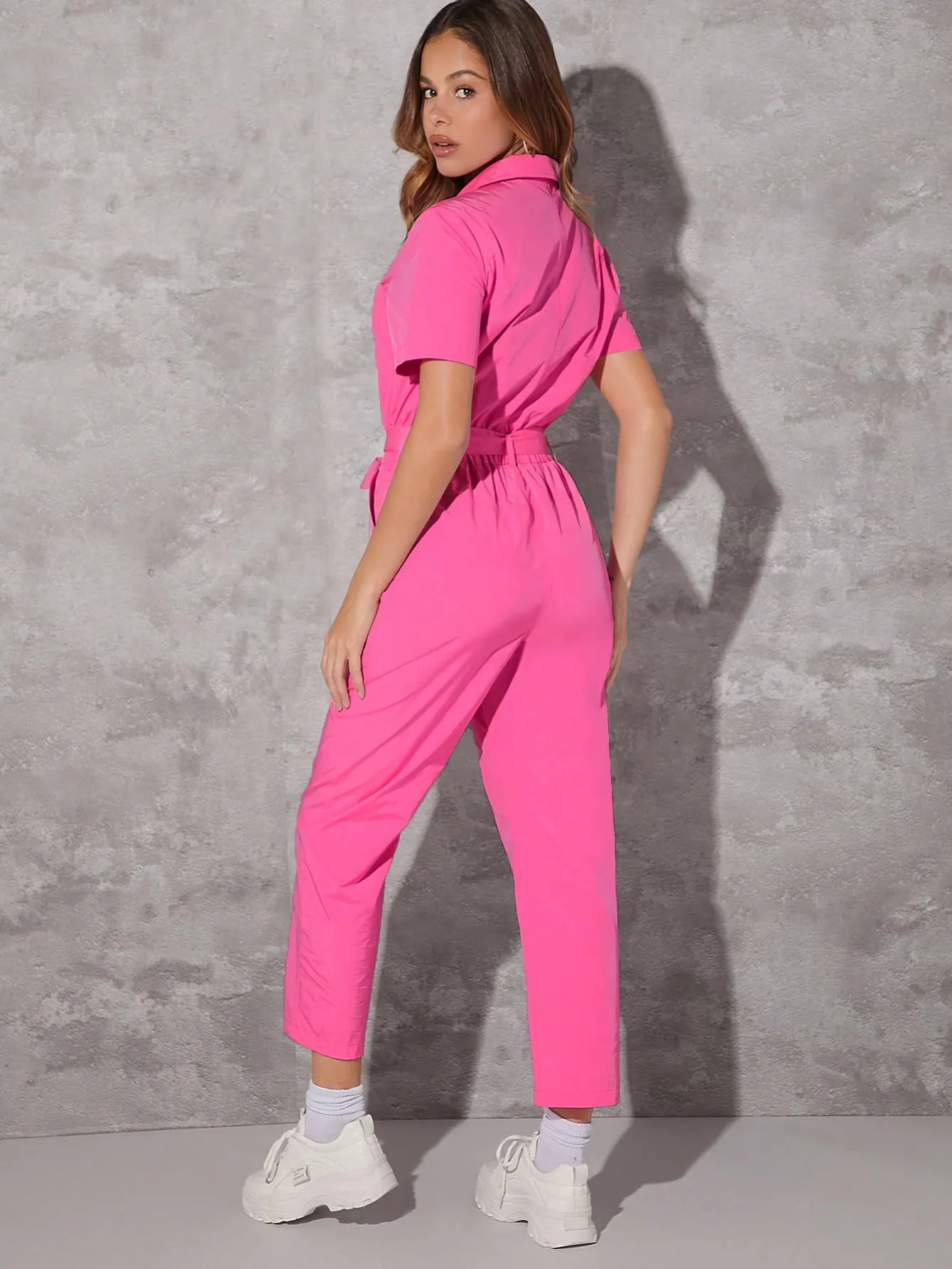 Zip Up Belted Jumpsuit