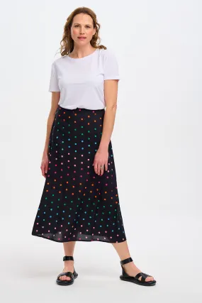 Zora Skirt - Black, Rainbow Polka